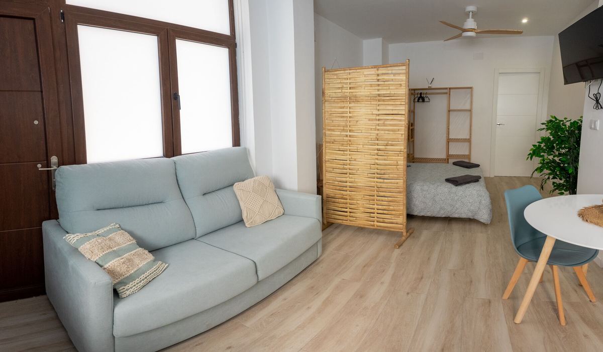 Living room with sofa bed and table