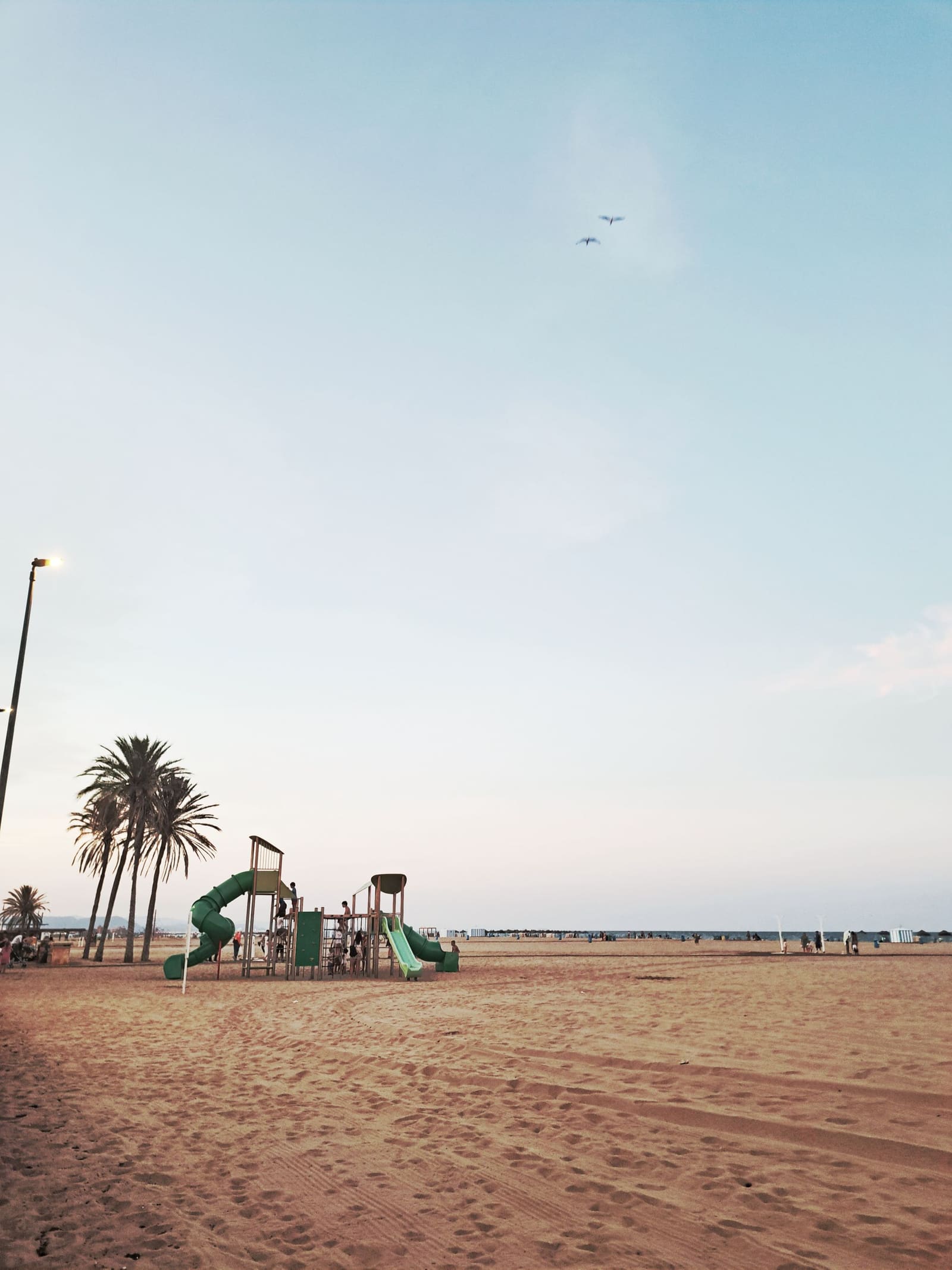 Parque infantil junto a la playa con palmeras